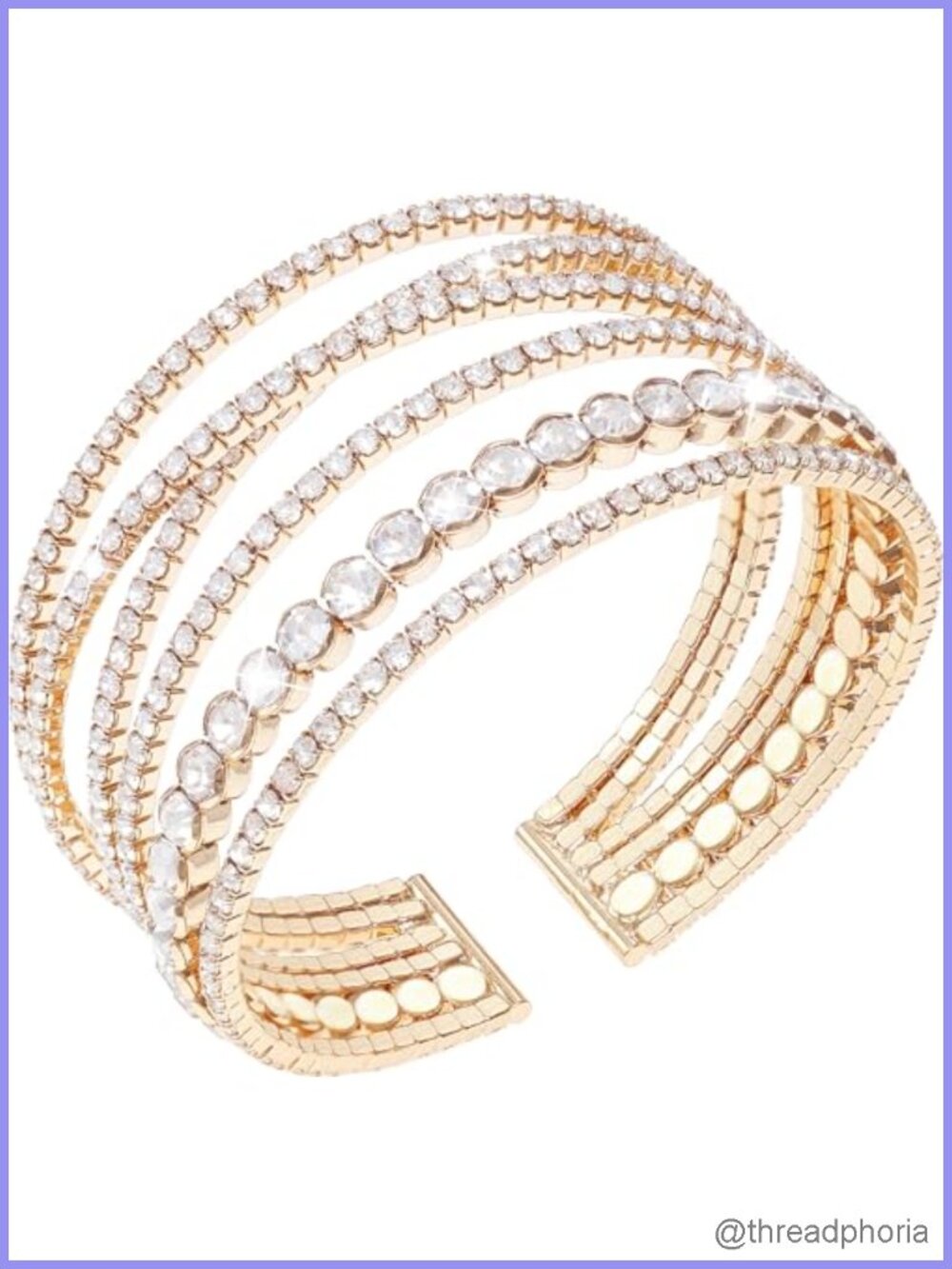 Multilayer Rhinestone Gold Cuff Bracelet Women Crystal Bridal Bangle